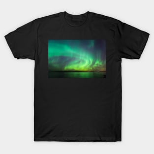 Northern lights over lake in Finland T-Shirt